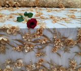 3D Lace Fabric Gold Floral Embroidery