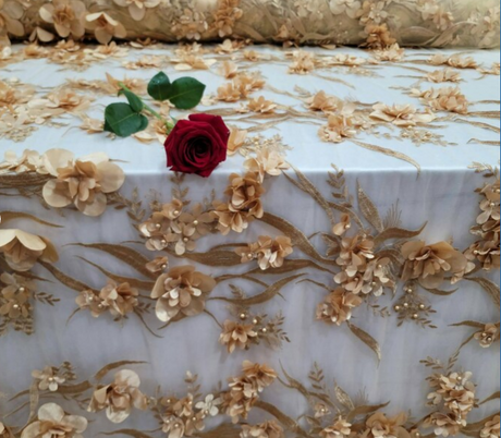 3D Lace Fabric Gold Floral Embroidery