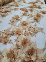 3D Lace Fabric Gold Floral Embroidery