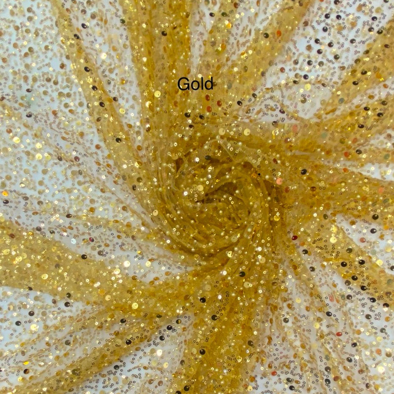 BPS Mesh Lace Gold Polyester Fabric - Gold Beads, Pearls, Sequins, 60" Width, 54" Design Width (1 Yard)