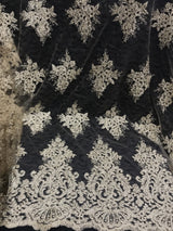 Metallic Silver Corded Lace Polyester Fabric - Silver, Sheer, 54/55" Width