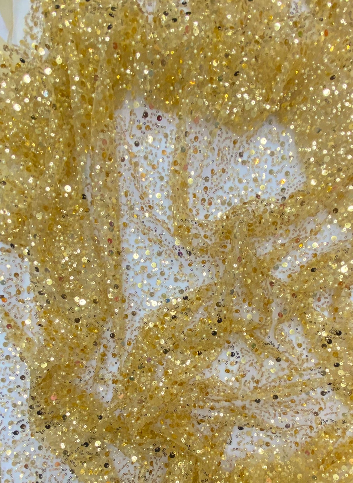 BPS Mesh Lace Gold Polyester Fabric - Gold Beads, Pearls, Sequins, 60" Width, 54" Design Width (1 Yard)
