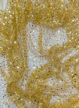 BPS Mesh Lace Gold Polyester Fabric - Gold Beads, Pearls, Sequins, 60" Width, 54" Design Width (1 Yard)