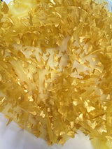 3D Butterflies Gold Polyester Fabric - Light Weight Satin Butterflies On 2-Way Stretch Mesh, Gold, 54" Width