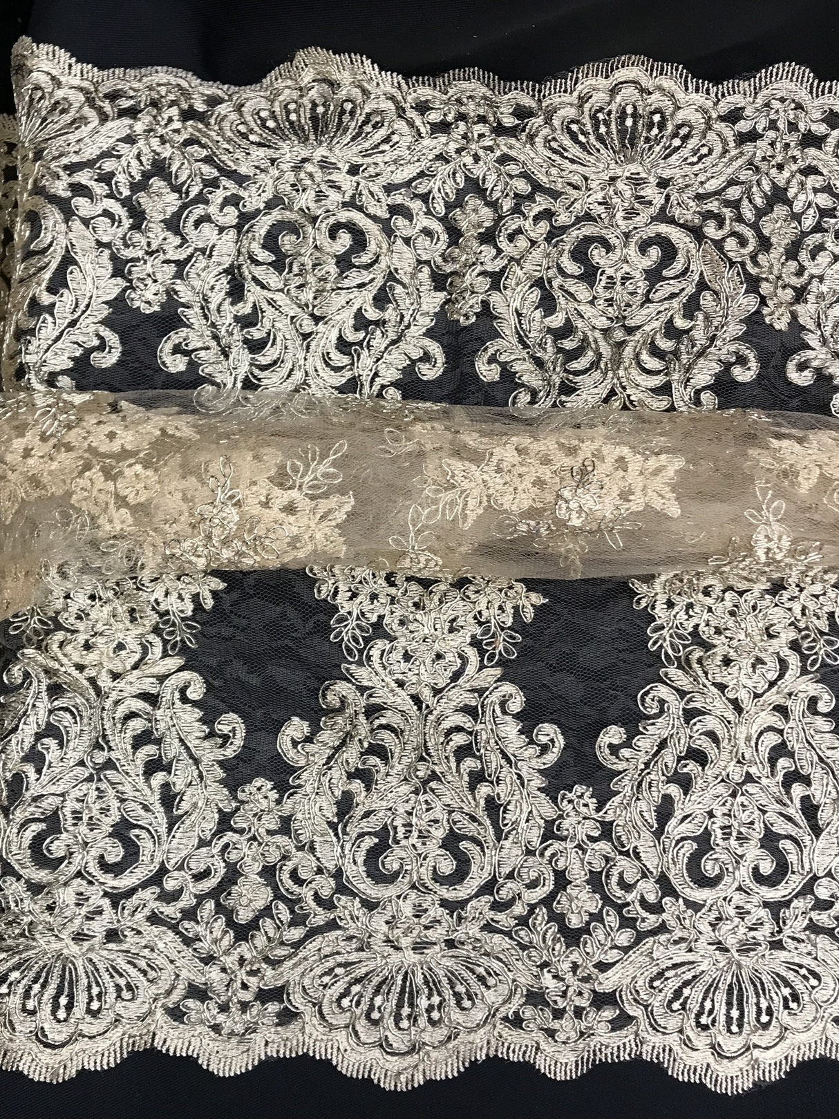 Gold Metallic Floral Lace Polyester Fabric - Gold Floral Pattern, 54/55" Width (1 Yard)