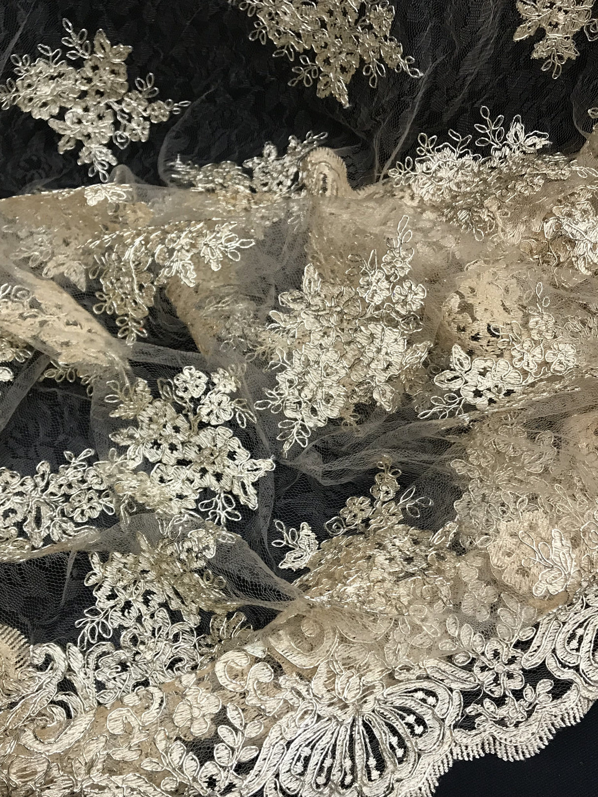 Gold Metallic Floral Lace Polyester Fabric - Gold Floral Pattern, 54/55" Width (1 Yard)