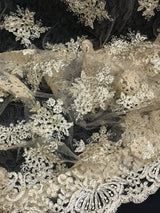 Gold Metallic Floral Lace Polyester Fabric - Gold Floral Pattern, 54/55" Width (1 Yard)