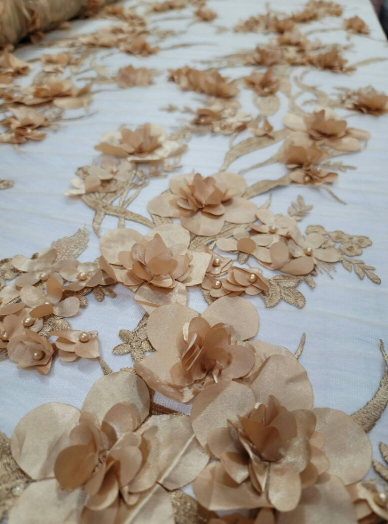 3D Lace Fabric Gold Floral Embroidery