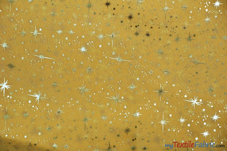 Shooting Star Foil Organza Polyester Fabric - Sheer Silver Metallic Star, 58/60" Width (1 Yard)
