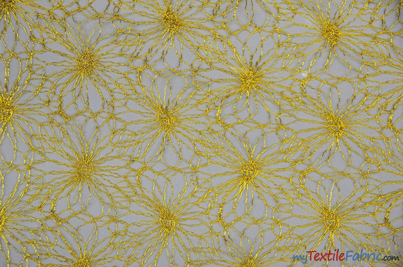 Open Weave Metallic Rose Mesh Polyester Fabric - Silver And Gold, Scalloped Edge, 52" Wide (1 Yard)