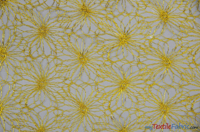 Open Weave Metallic Rose Mesh Polyester Fabric - Silver And Gold, Scalloped Edge, 52" Wide (1 Yard)