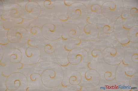 Swirl Organza Polyester Fabric - Embroidered Swirl Sheer, 52/54" Width, Multiple Colors (1 Yard)