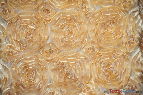 Rosette Satin Polyester Fabric - 3D Satin Floral Embroidery, 52/54" Width (Yards, Bolts, Sample Swatch)