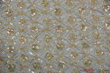 Coco Star Sheer Embroidery Fabric - Champagne, Gold, Silver Star Sequins, Double Scallop Lace, 52" Width