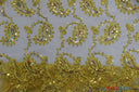Coco Paisley Polyester Fabric - Sheer Embroidered Paisley, Double Scallop Lace, 52" Width (1 Yard)