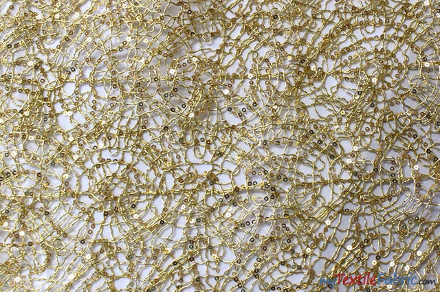 Open Weave Metallic Rose Mesh Fabric - Glitz Sequins, Scalloped Edge, Silver And Gold, 52" Wide (1 Yard)