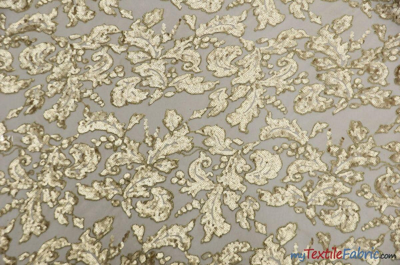 Wendy Sequins Polyester Fabric - Embroidered Flower Sequins, Sheer Metallic Lace, 54" Width, Gold, Silver (1 Yard)