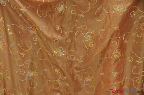 Aurora Taffeta Embroidered Floral Taffeta Fabric - Multi Color Floral Embroidery With Sequins, 54" Width (1 Yard)