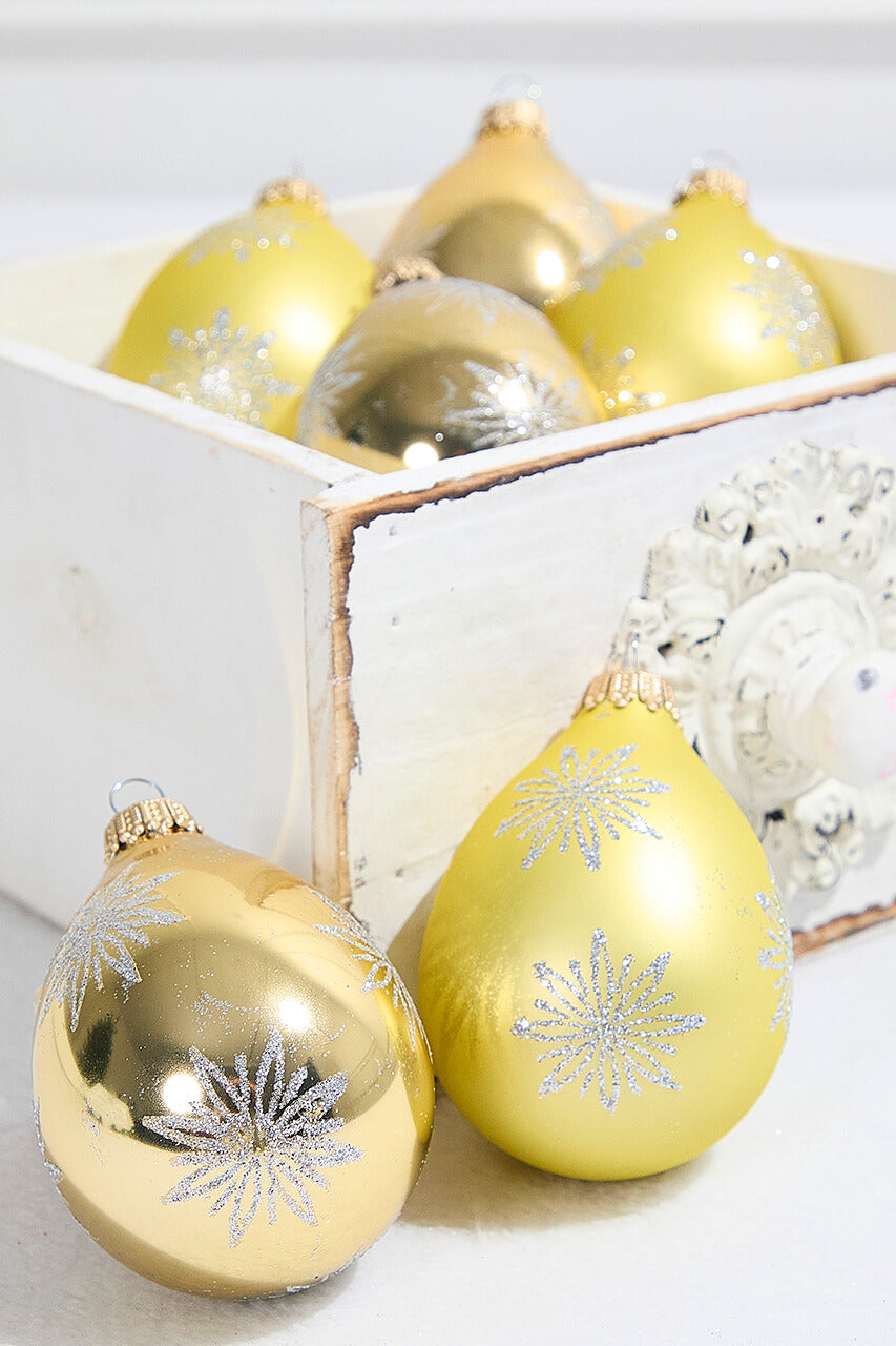 6ct Glass Drop Aztec Gold & Gold Velvet with Silver Snowflakes