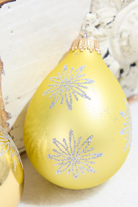 6ct Glass Drop Aztec Gold & Gold Velvet with Silver Snowflakes