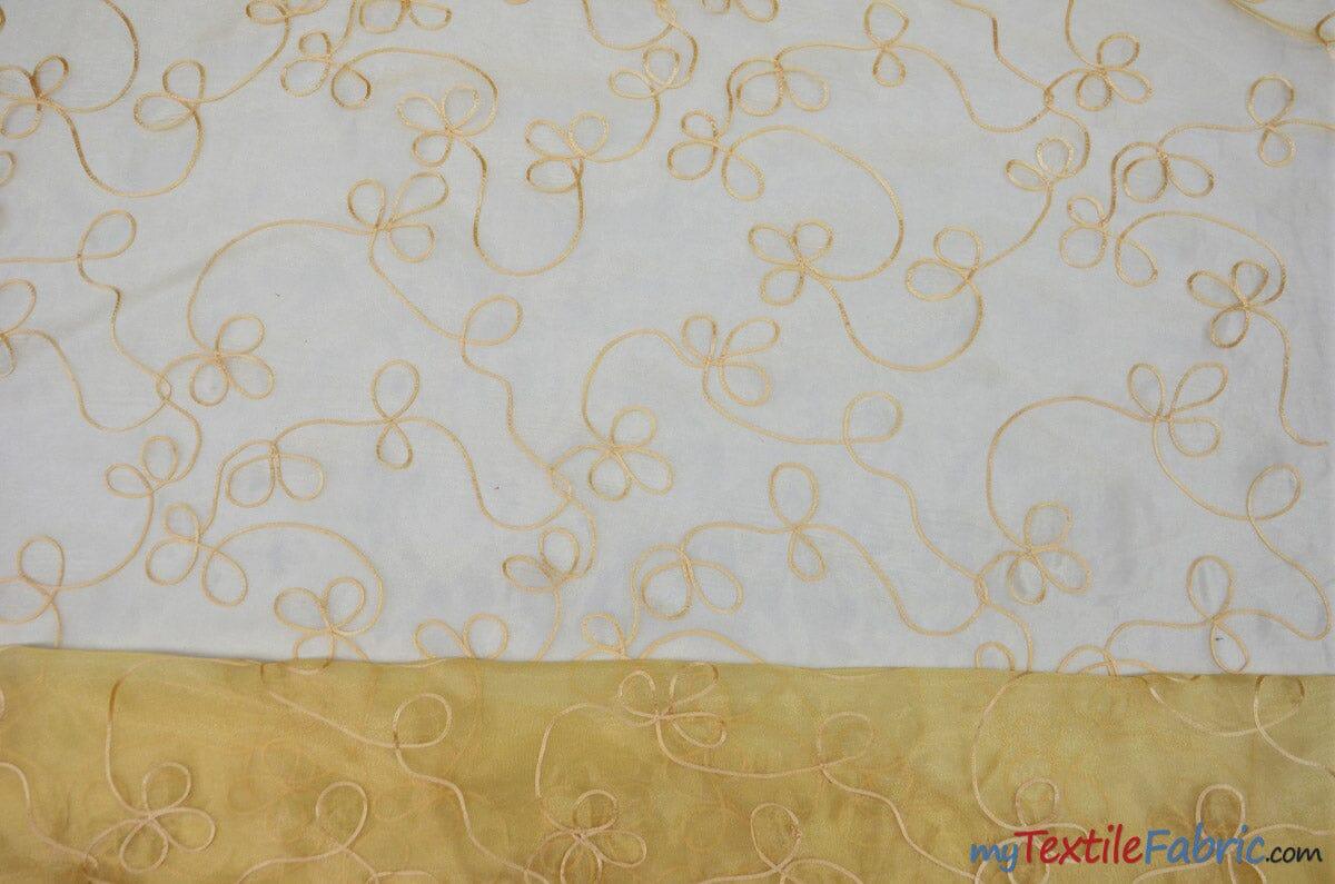 Fantasia Sheer Organza Embroidery Fabric - Embroidered Floral Sheer, 54" Width, Multiple Colors (1 Yard)