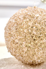 4" Champagne Glittered Iced Ball Ornament