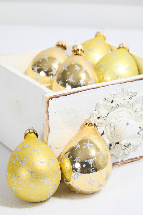 6ct Glass Drop Aztec Gold & Gold Velvet with Silver Stars
