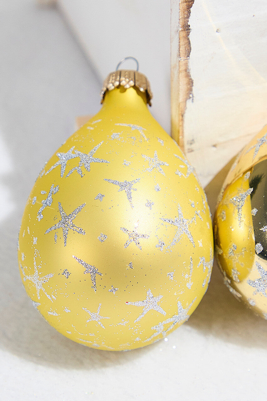 6ct Aztec Gold Velvet Silver Star Drop Ornament Set