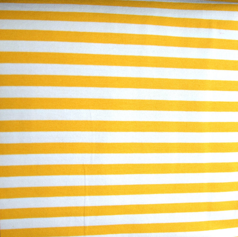Cotton Lycra Knit Fabric Goldenrod and White 3/8" Stripe