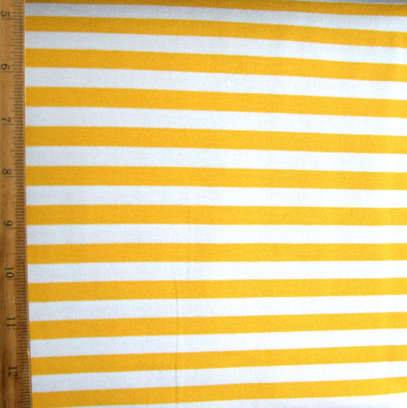 Cotton Lycra Knit Fabric Goldenrod and White 3/8" Stripe