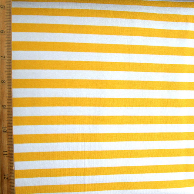 Cotton Lycra Knit Fabric Goldenrod and White 3/8" Stripe