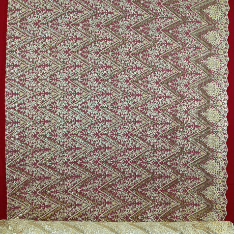 1 Yard Ivory Beaded and Sequined Lace Fabric Embroidered on 100 Percent Polyester Net Mesh 52 Inch Width