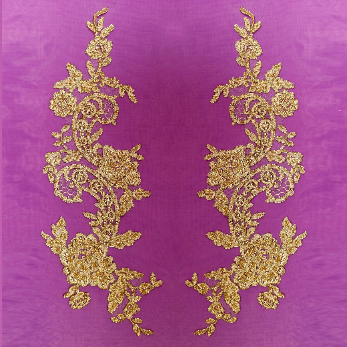 Beaded Corded Floral Lace Applique 20" x 5.5"