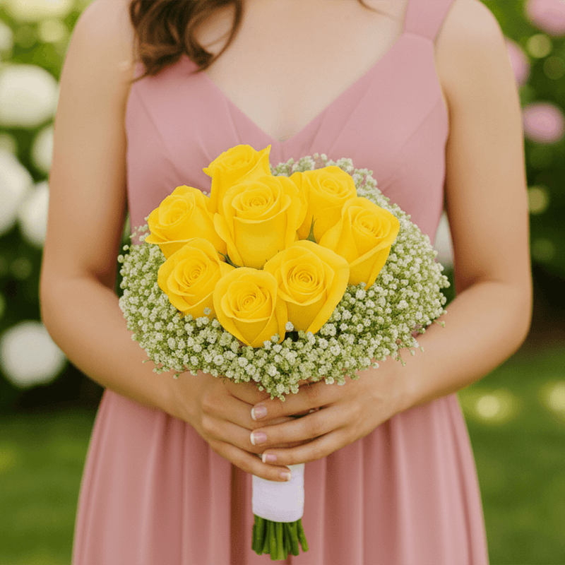 Yellow Roses Bridesmaids Bouquets 6 Sets Fresh Flowers 19 Stems Each