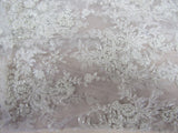 Gorgeous White French Design Embroidered And Beaded Mesh Lace Fabric - White Floral Embroidery, Metallic Shine, 50" Width (1 Yard)