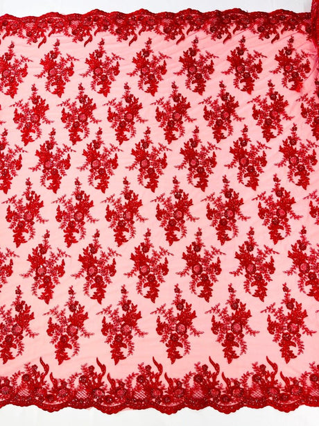 Gorgeous Beaded Lace On Mesh Polyester Fabric - Beaded Lace, 50" Width (1 Yard)