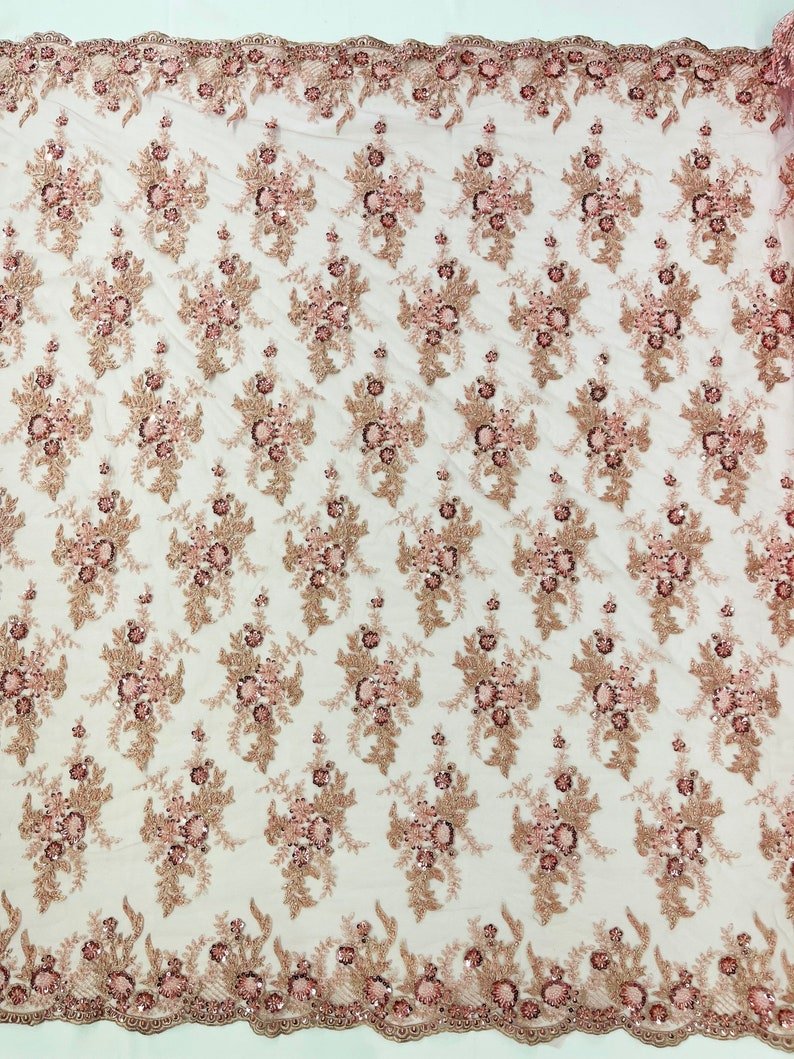 Gorgeous Beaded Lace On Mesh Polyester Fabric - Beaded Lace, 50" Width (1 Yard)