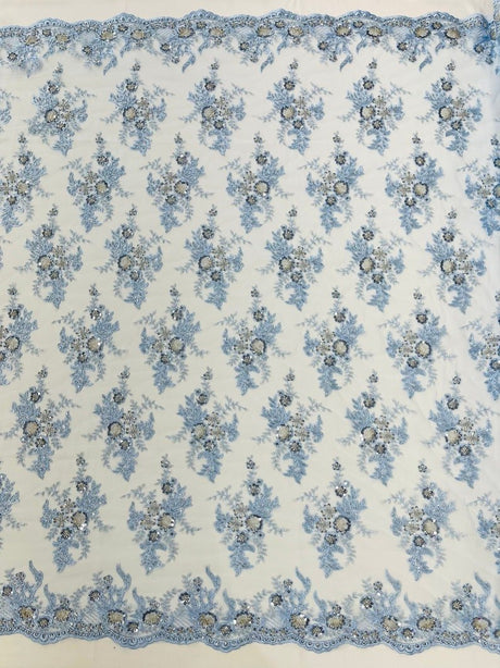Gorgeous Beaded Lace On Mesh Polyester Fabric - Beaded Lace, 50" Width (1 Yard)