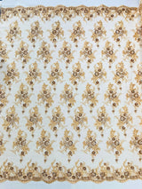 Gorgeous Beaded Lace On Mesh Polyester Fabric - Beaded Lace, 50" Width (1 Yard)