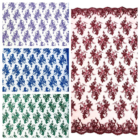 Gorgeous Beaded Lace On Mesh Polyester Fabric - Beaded Lace, 50" Width (1 Yard)