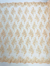 Gorgeous Beaded Lace On Mesh Polyester Fabric - Beaded Lace, 50" Width (1 Yard)