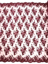 Gorgeous Beaded Lace On Mesh Polyester Fabric - Beaded Lace, 50" Width (1 Yard)