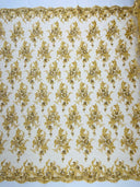 Gorgeous Beaded Lace On Mesh Polyester Fabric - Beaded Lace, 50" Width (1 Yard)