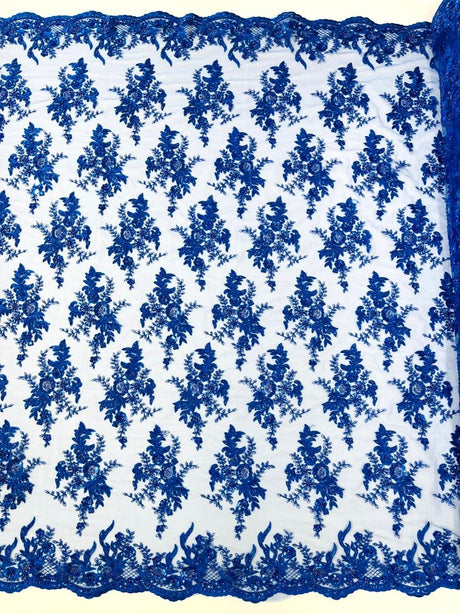Gorgeous Beaded Lace On Mesh Polyester Fabric - Beaded Lace, 50" Width (1 Yard)