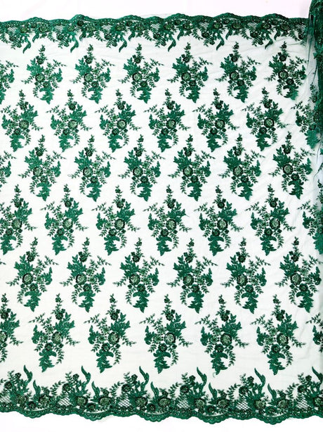 Gorgeous Beaded Lace On Mesh Polyester Fabric - Beaded Lace, 50" Width (1 Yard)