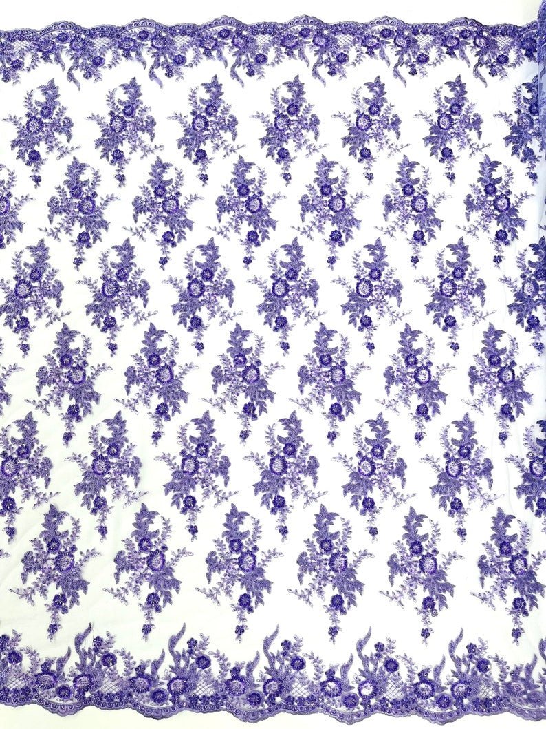 Gorgeous Beaded Lace On Mesh Polyester Fabric - Beaded Lace, 50" Width (1 Yard)