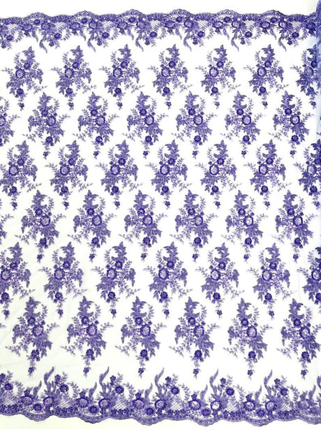 Gorgeous Beaded Lace On Mesh Polyester Fabric - Beaded Lace, 50" Width (1 Yard)