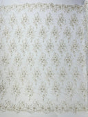 Gorgeous Beaded Lace On Mesh Polyester Fabric - Beaded Lace, 50" Width (1 Yard)