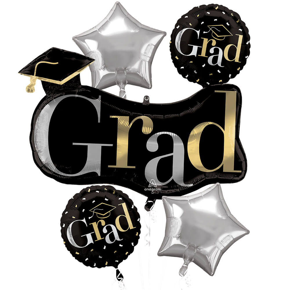 Graduation Balloon Bouquet Silver & Gold