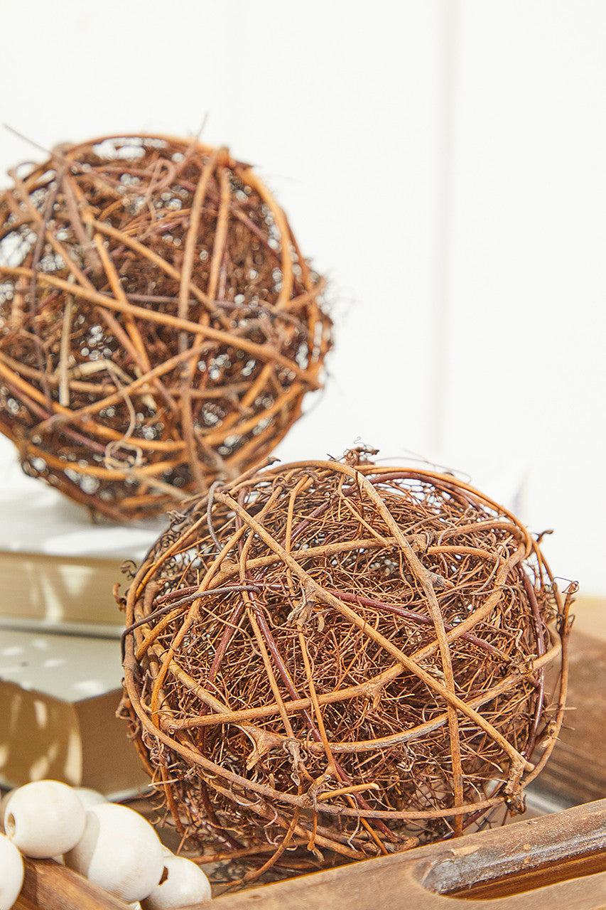 Vine Grapevine Ornaments – Set of 2 Rustic Decorative Orbs
